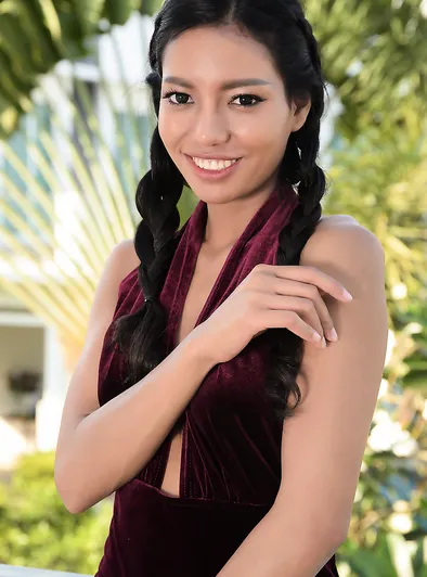 Chloe Shines in Stunning Red Dress Striptease