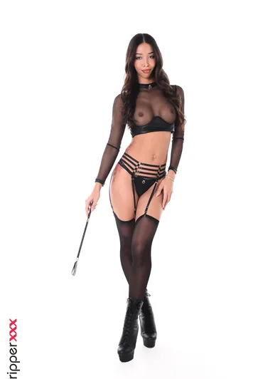 Lia Lin Spreads Pussy in Black Seethrough Lingerie