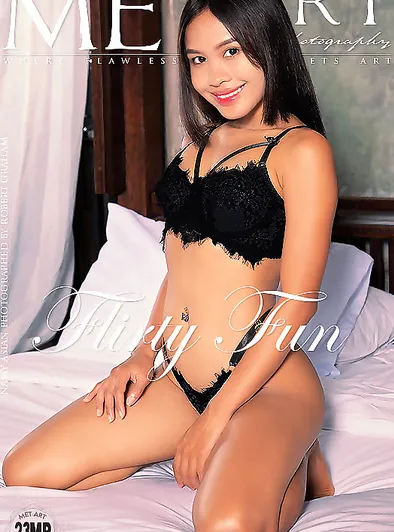 Namy Asian Spreads Pussy in Black Lace Lingerie