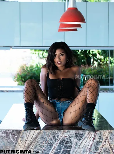 Tita Sahara Topless Fishnets Whiskey Tease in Kitchen