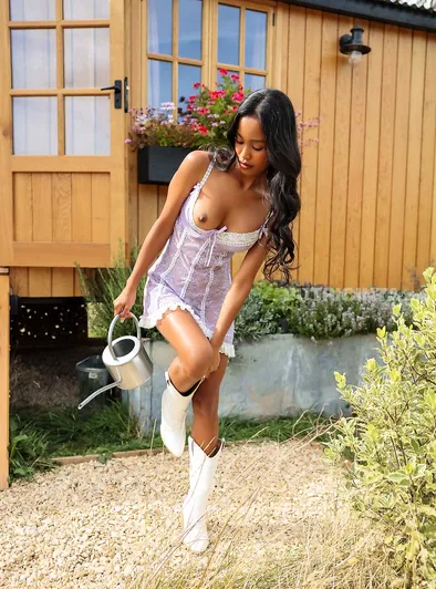 Putri Cinta Waters Flowers Topless Outdoors