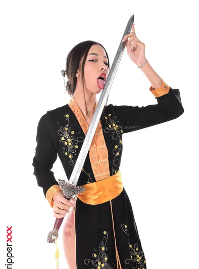 Lia Lin Samurai Kimono Strip With Sword and Dildo