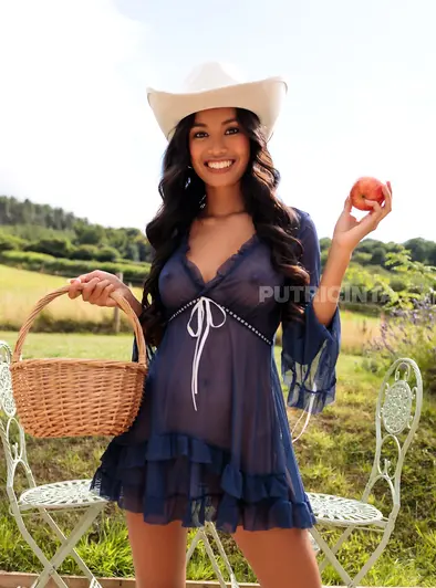 Putri Cinta Strips Nude Cowboy Style Outdoors