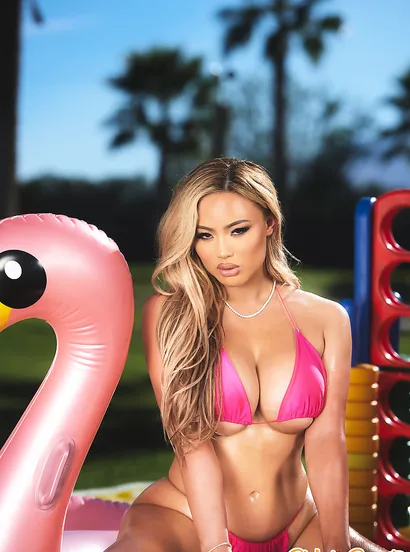 Kazumi Squirts on Pink Flamingo Poolside