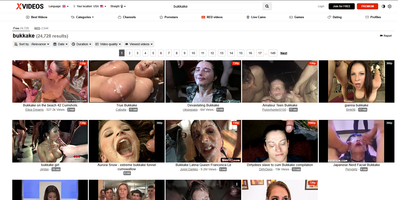 Xvideos uncensored bukkake homepage screenshot